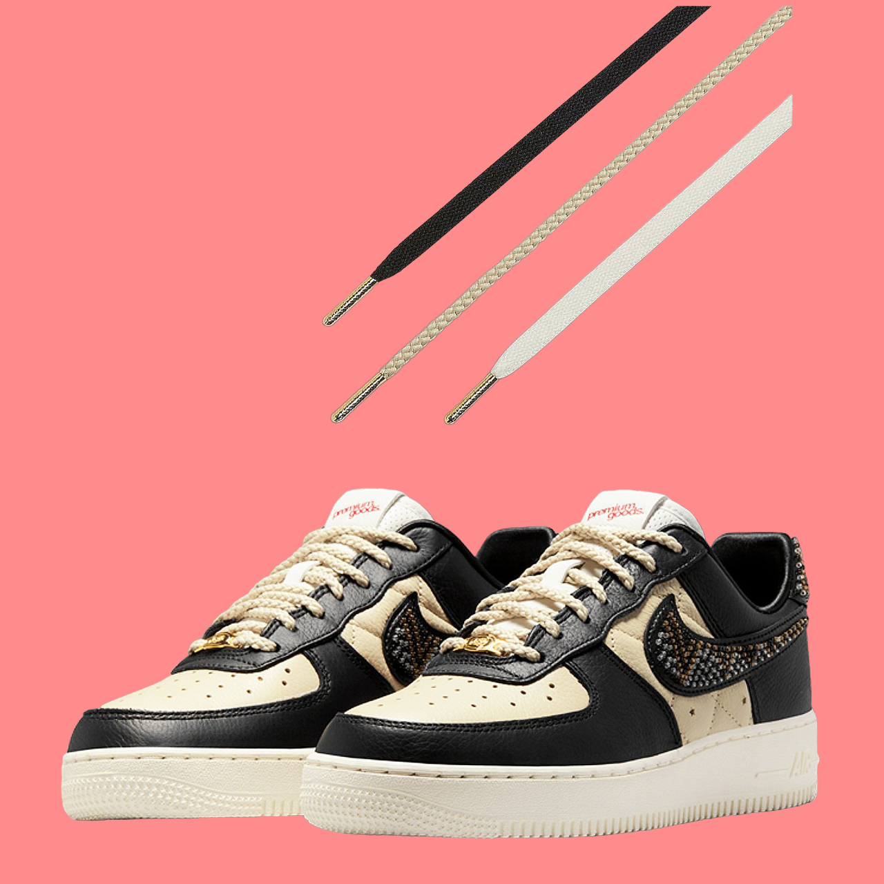 Nike Mens Size 17.5 Premium Goods Air Force 1 Sophia DV2957-001 New Biege/Black